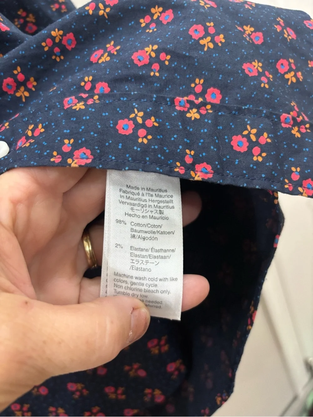 J. Crew Navy Button-Down Shirt with Pink Floral Print slim